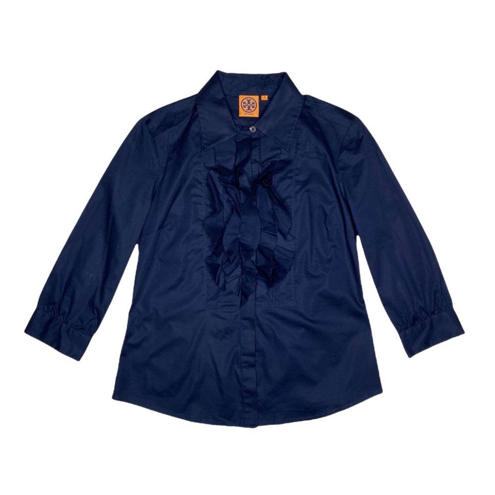 Tory Burch Women's Ruffled 3/4 Sleeve Button Down Blouse